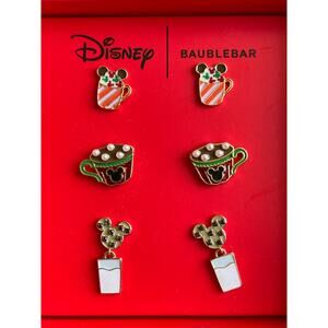 Disney Baublebar Holiday Christmas Drinks Earrings Set 3 Pairs New Mickey Mouse